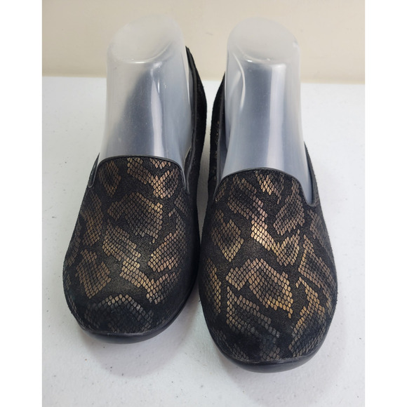 Dansko Olivia Black Gold Shoes Loafers Snake Print Comfort Shoes Women's Size 38 - Picture 2 of 13